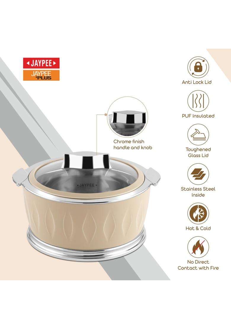 JAYPEE Dazzle Inner Stainless Steel Casserole with Chrome Plated Knob | 2000 ml | 67.6 fl oz | 3-Piece Set | BPA Free | Insulated | Food Safe - Indya