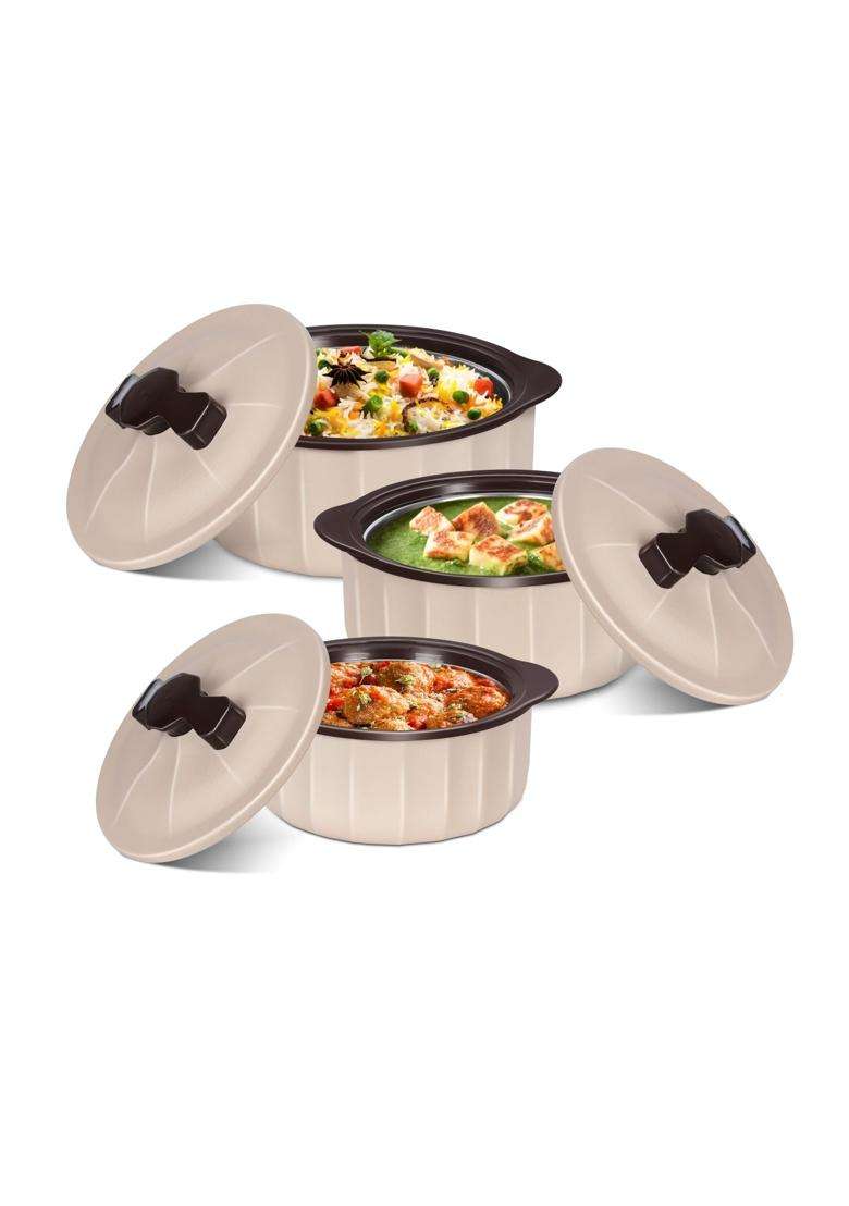 JAYPEE Micro Smart Inner Stainless Steel Serving Casserole | 2000 ml | 67.6 fl oz | 3-Piece Set | BPA Free | Microwave Safe - Indya