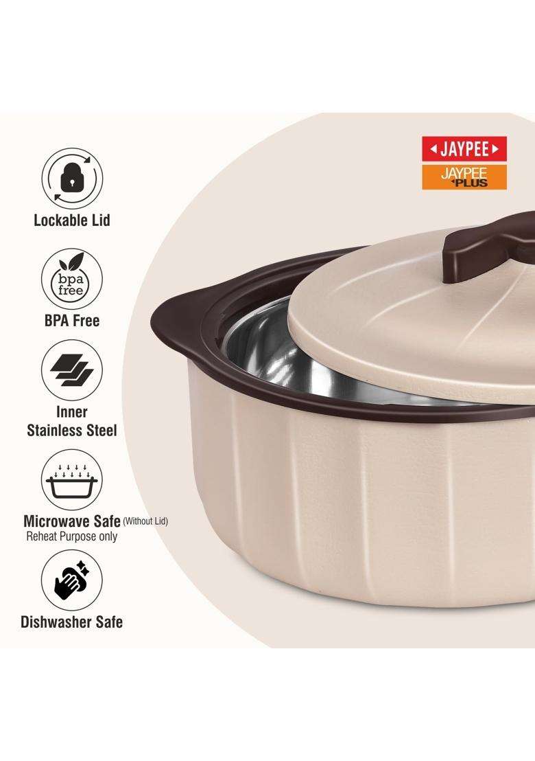 JAYPEE Micro Smart Inner Stainless Steel Serving Casserole | 2000 ml | 67.6 fl oz | 3-Piece Set | BPA Free | Microwave Safe - Indya