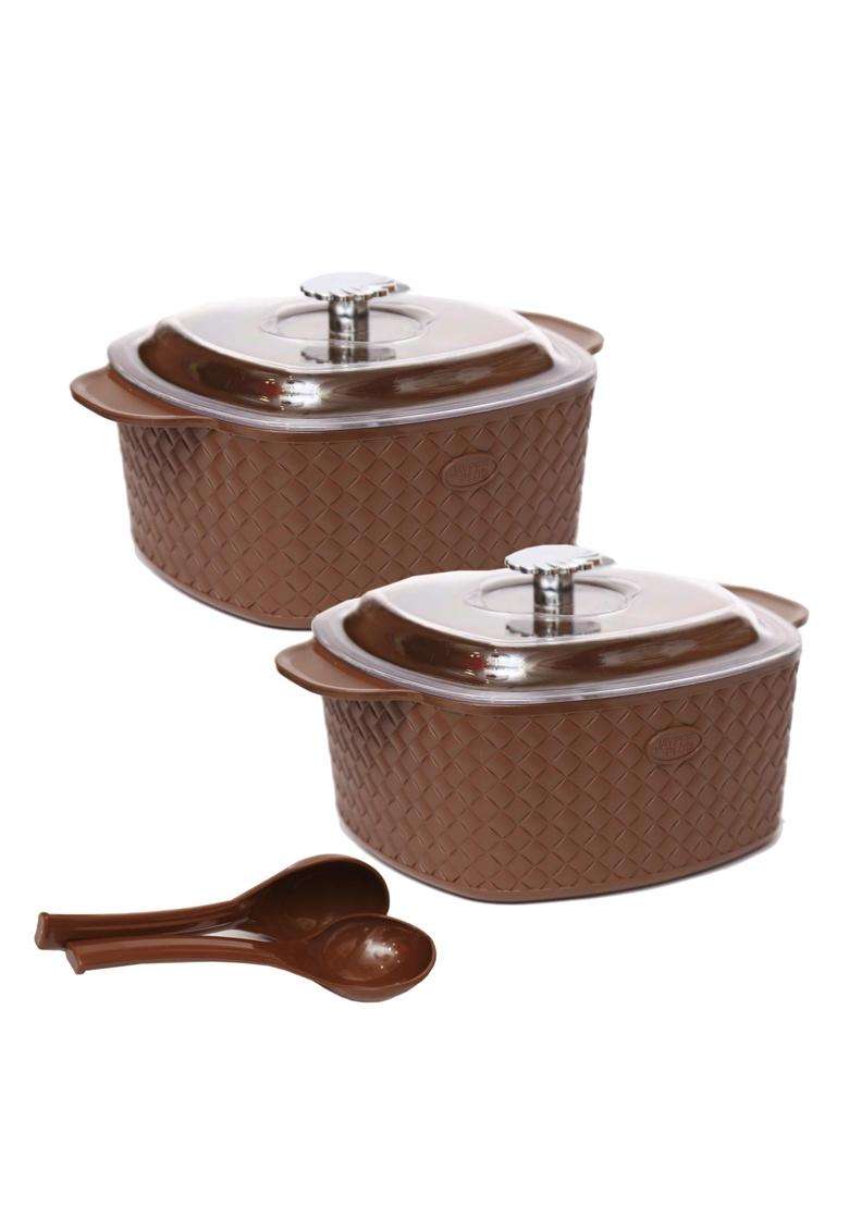 Jaypee Plus Festiva Twin Casserole 2000 with 2 Serving Spoons Lockable Lid Food Grade BPA | 2000 ml | 67.6 fl oz | Rust Resistant - Indya