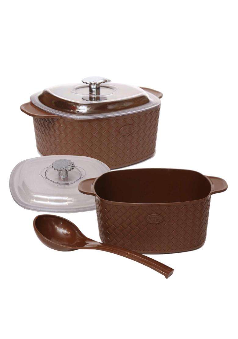 Jaypee Plus Festiva Twin Casserole 2000 with 2 Serving Spoons Lockable Lid Food Grade BPA | 2000 ml | 67.6 fl oz | Rust Resistant - Indya