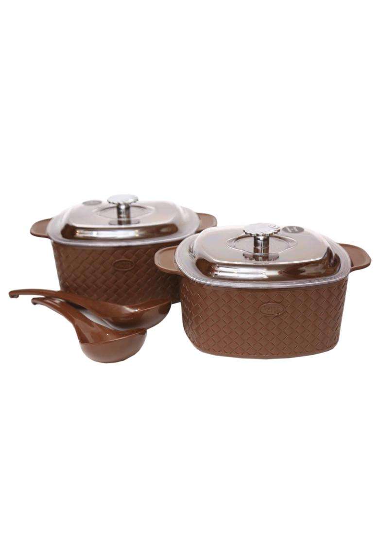 Jaypee Plus Festiva Twin Casserole 2000 with 2 Serving Spoons Lockable Lid Food Grade BPA | 2000 ml | 67.6 fl oz | Rust Resistant - Indya