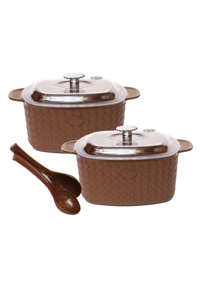 Jaypee Plus Festiva Twin Casserole 2000 with 2 Serving Spoons Lockable Lid Food Grade BPA | 2000 ml | 67.6 fl oz | Rust Resistant - Indya