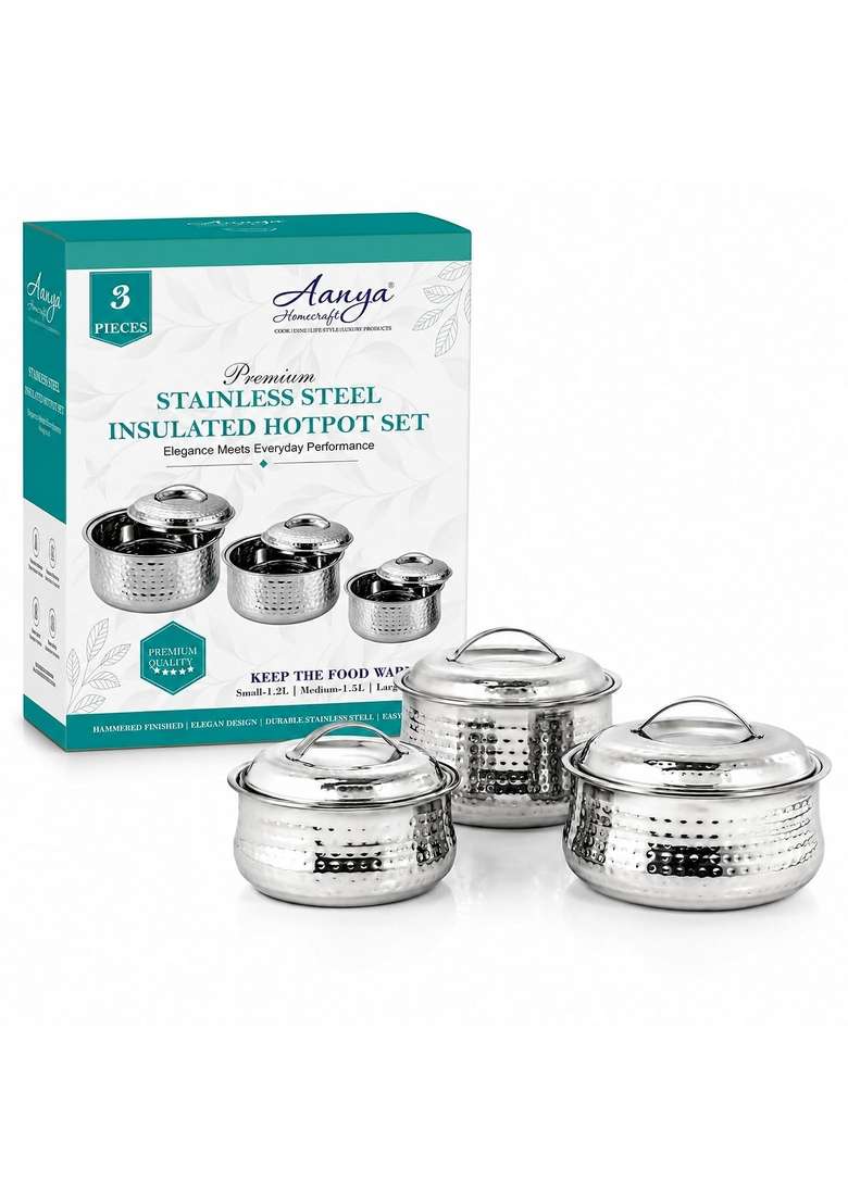 AANYA HOME CRAFT Aanya Homecraft Stainless Steel Insulated Hotpot Set | 3-Piece Set - Indya