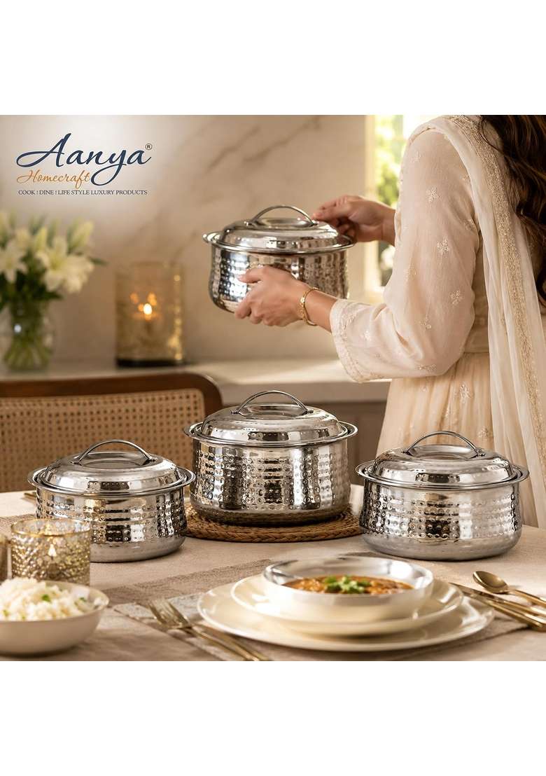 AANYA HOME CRAFT Aanya Homecraft Stainless Steel Insulated Hotpot Set | 3-Piece Set - Indya