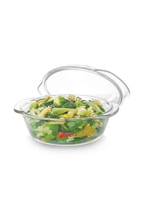 CELLO Angelica Round Casserole Serving Glass Bowl with Lid for Kitchen | 2000 ml | 67.6 fl oz | Dishwasher Safe | Lead Free | Microwave Safe