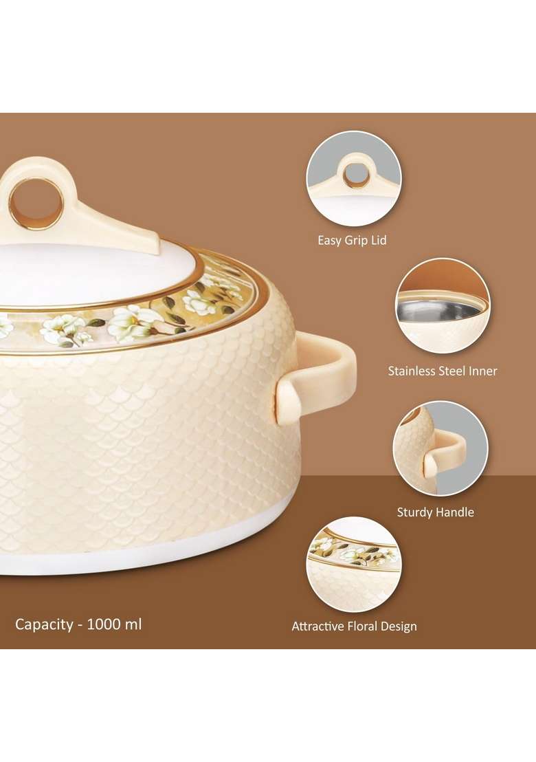 Nayasa Coral Insulated Inner Stainless Steel Casserole | 1000 ml | 33.8 fl oz - Indya