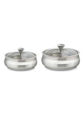 Borosil Stainless Steel Insulated Solid Handi Cooking Pot | 2 L | 2.1 Qt | 2-Piece Set