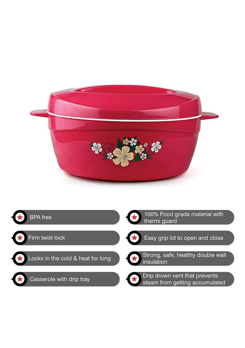 CELLO Roti Plus Insulated Casserole Hot Pot Box Case with Lid Pink | 1500 ml | 50.7 fl oz | BPA Free - Indya