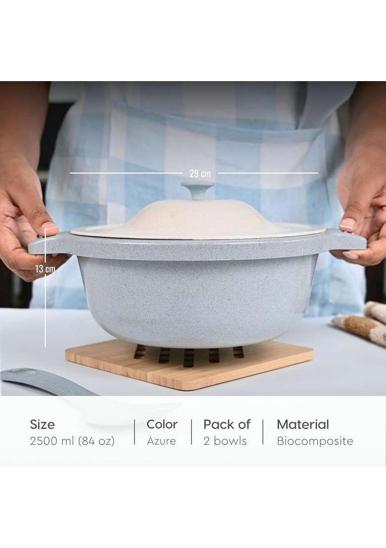Eha Earth Friendly Serving Bowls with Lid | 2500 ml | 84.5 fl oz | 2-Piece Set | Microwave Safe - Indya