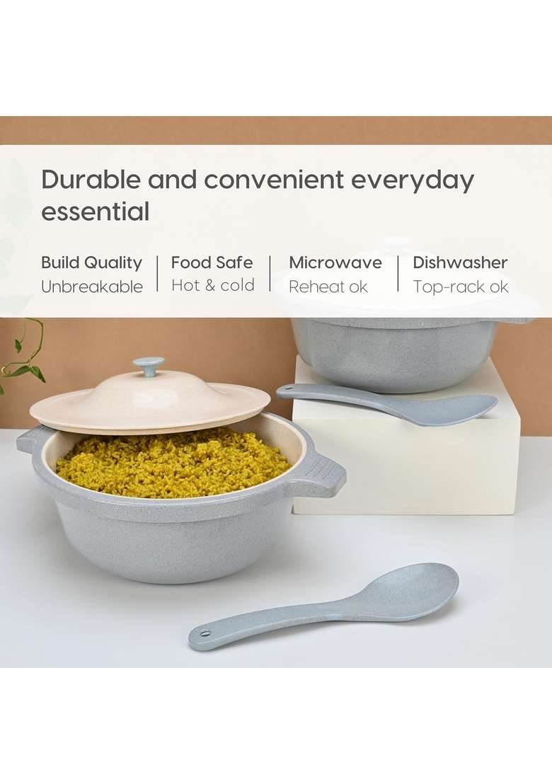Eha Earth Friendly Serving Bowls with Lid | 2500 ml | 84.5 fl oz | 2-Piece Set | Microwave Safe - Indya
