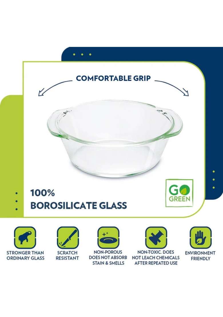 Borosil Glass Casserole Oven and Microwave Safe Serving Bowl with Glass Lid | 1 L | 1.1 Qt - Indya