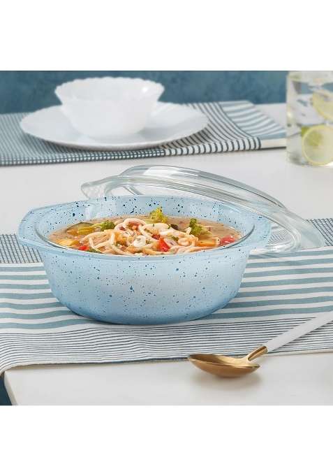 Borosil Blue Round Deep Casserole with Lid | 1 L | 1.1 Qt | Microwave Safe