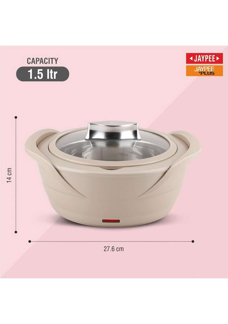 Jaypee Plus Power Serve Inner Stainless Steel Electric Casserole with Glass Lid | 1500 ml | 50.7 fl oz | Food Safe - Indya