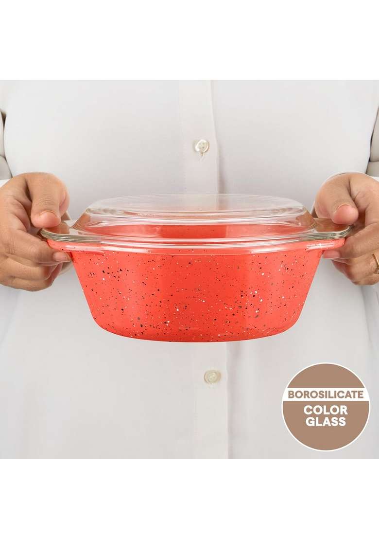 Borosil Kube Pink Round Deep Casserole with Lid | 1 L | 1.1 Qt | Microwave Safe - Indya