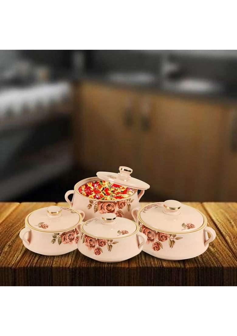 Nayasa Stainless Steel Plastic Floral Mirror Casserole Lorenzo | 2000 ml | 67.6 fl oz - Indya