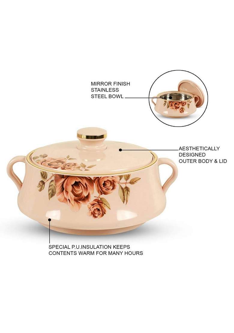 Nayasa Stainless Steel Plastic Floral Mirror Casserole Lorenzo | 2000 ml | 67.6 fl oz - Indya