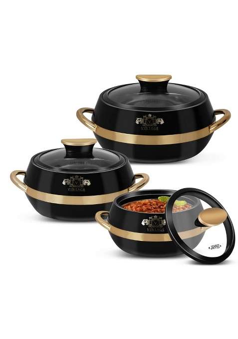 JAYPEE Vintage Inner Stainless Steel Casserole with Lockable Lid | 2000 ml | 67.6 fl oz | 3-Piece Set | BPA Free | Insulated | Food Safe
