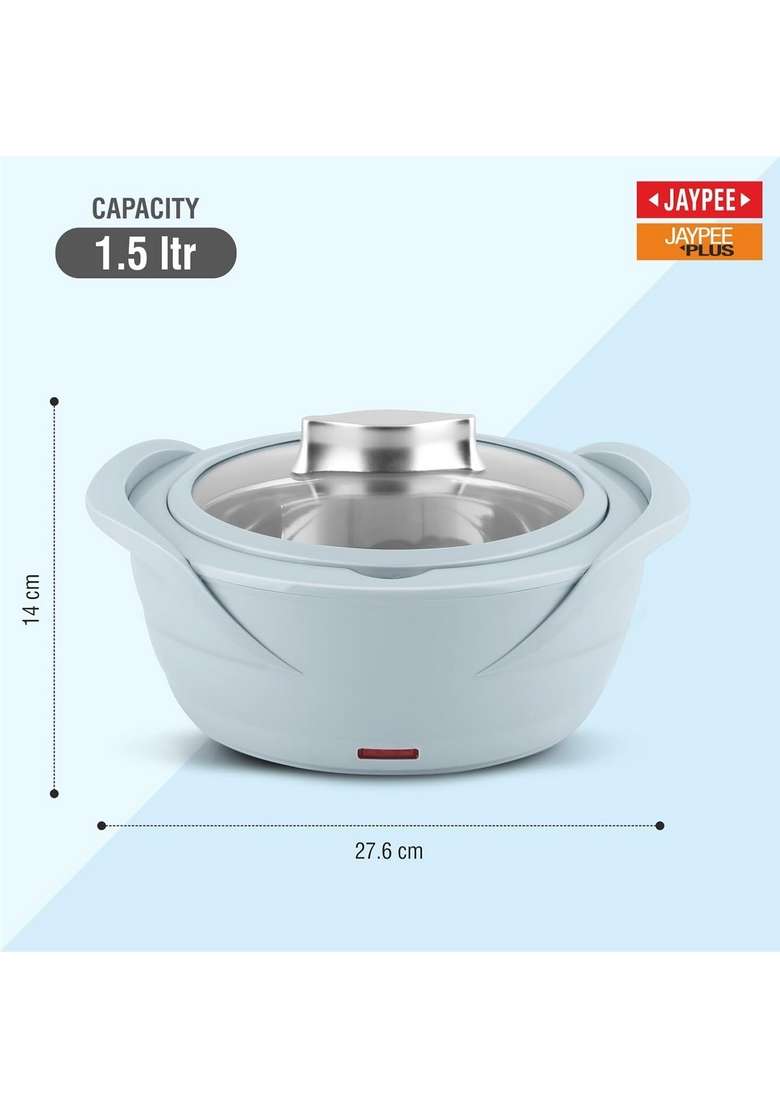 Jaypee Plus Power Serve Inner Stainless Steel Electric Casserole with Glass Lid | 1500 ml | 50.7 fl oz | Food Safe - Indya