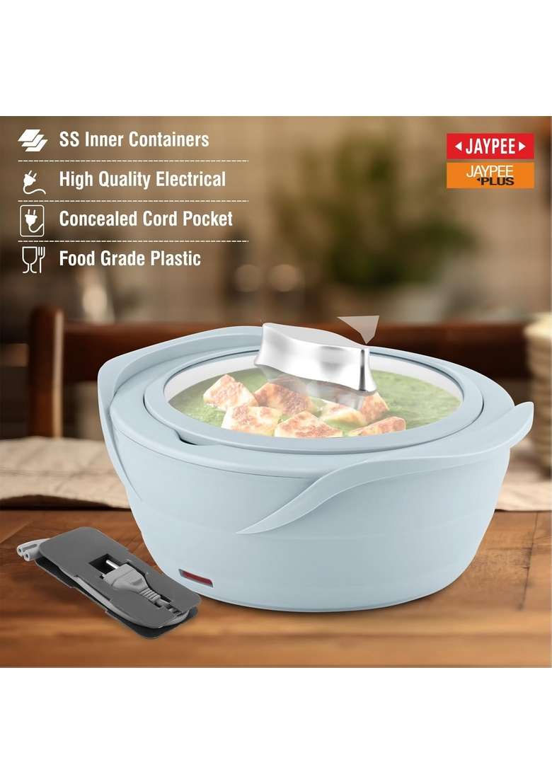 Jaypee Plus Power Serve Inner Stainless Steel Electric Casserole with Glass Lid | 1500 ml | 50.7 fl oz | Food Safe - Indya
