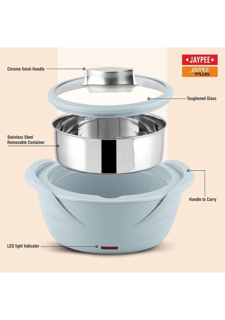 Jaypee Plus Power Serve Inner Stainless Steel Electric Casserole with Glass Lid | 1500 ml | 50.7 fl oz | Food Safe - Indya