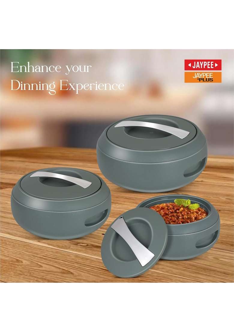 JAYPEE Gourmet Inner Stainless Steel Casserole with Lockable Lid | 2000 ml | 67.6 fl oz | 3-Piece Set | BPA Free | Insulated | Food Safe - Indya