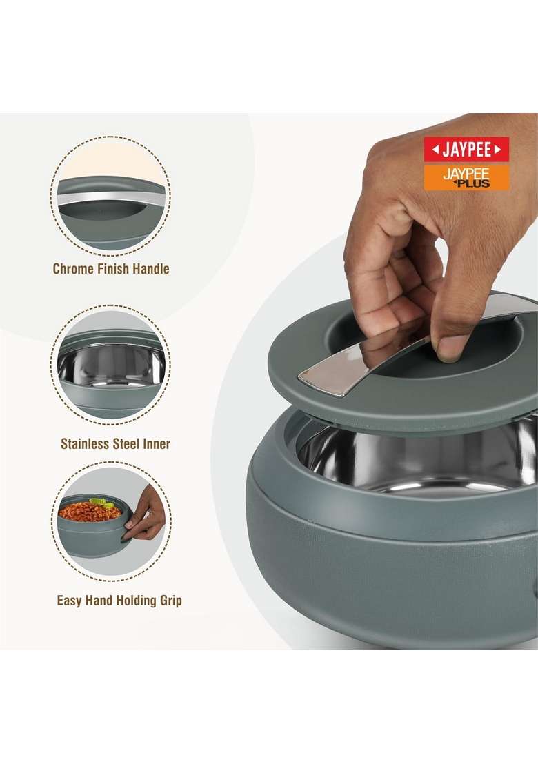 JAYPEE Gourmet Inner Stainless Steel Casserole with Lockable Lid | 2000 ml | 67.6 fl oz | 3-Piece Set | BPA Free | Insulated | Food Safe - Indya
