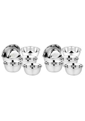 KC Stainless Steel Heavy Gauge Bowl Wati Set with Mirror Finish and Flower Printed | 200 ml | 6.8 fl oz | 10.5 cm | 4.1 Inch | 12-Piece Set