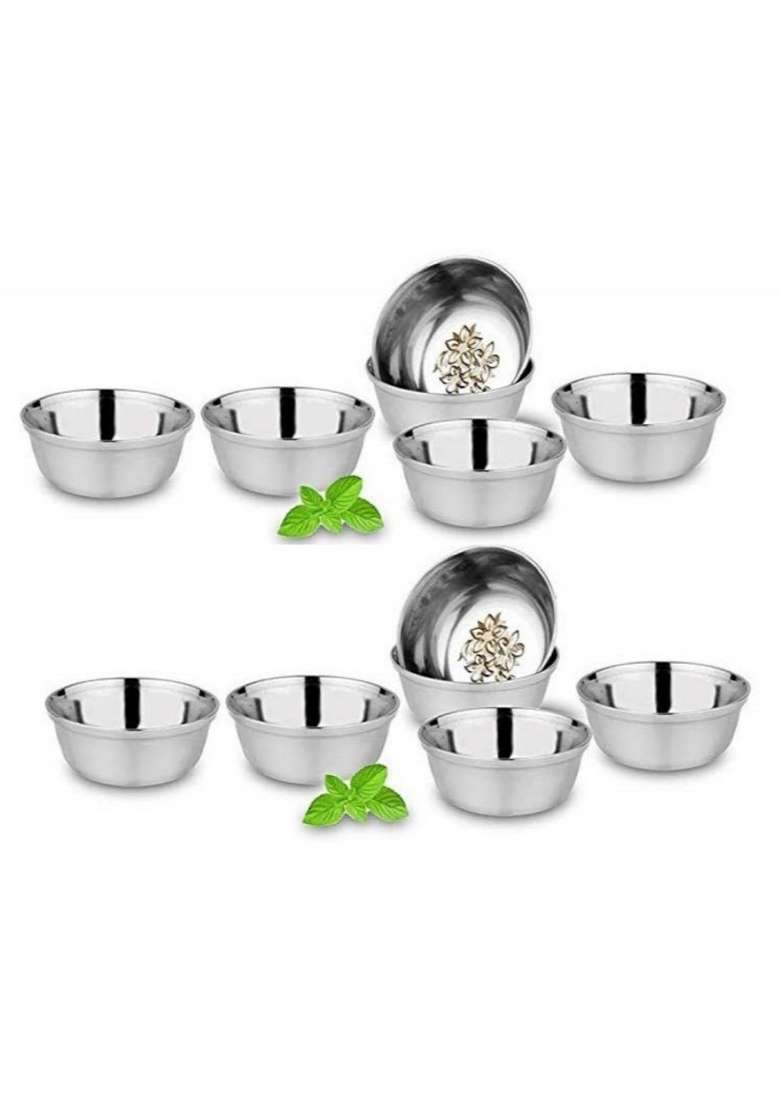 KC Stainless Steel Heavy Gauge Bowl Wati Set with Mirror Finish and Flower Printed | 200 ml | 6.8 fl oz | 10.5 cm | 4.1 Inch | 12-Piece Set - Indya