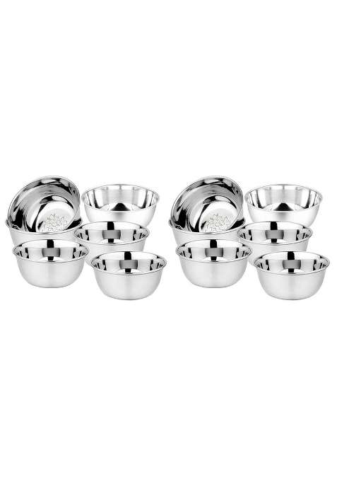 KC Stainless Steel Heavy Gauge Bowl Wati Set with Mirror Finish and Flower Printed | 200 ml | 6.8 fl oz | 10.5 cm | 4.1 Inch | 12-Piece Set