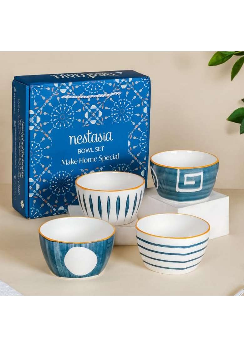 Nestasia Ceramic Bowl | 350 ml | 11.8 fl oz | 4-Piece Set | Dishwasher Safe | Lead Free | Microwave Safe - Indya
