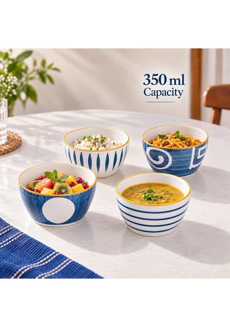 Nestasia Ceramic Bowl | 350 ml | 11.8 fl oz | 4-Piece Set | Dishwasher Safe | Lead Free | Microwave Safe - Indya