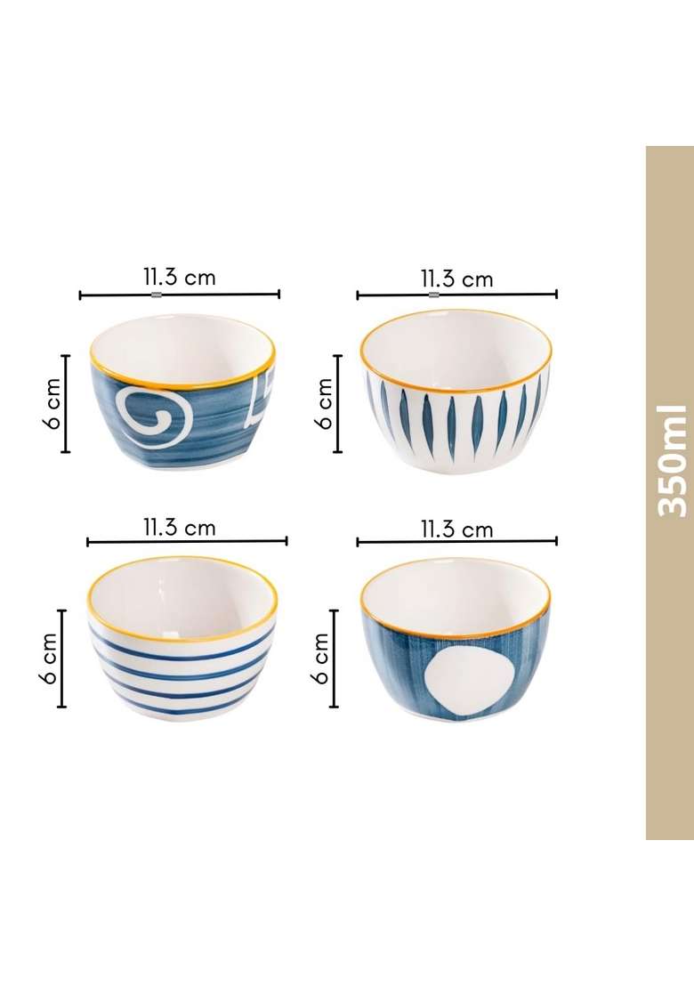 Nestasia Ceramic Bowl | 350 ml | 11.8 fl oz | 4-Piece Set | Dishwasher Safe | Lead Free | Microwave Safe - Indya
