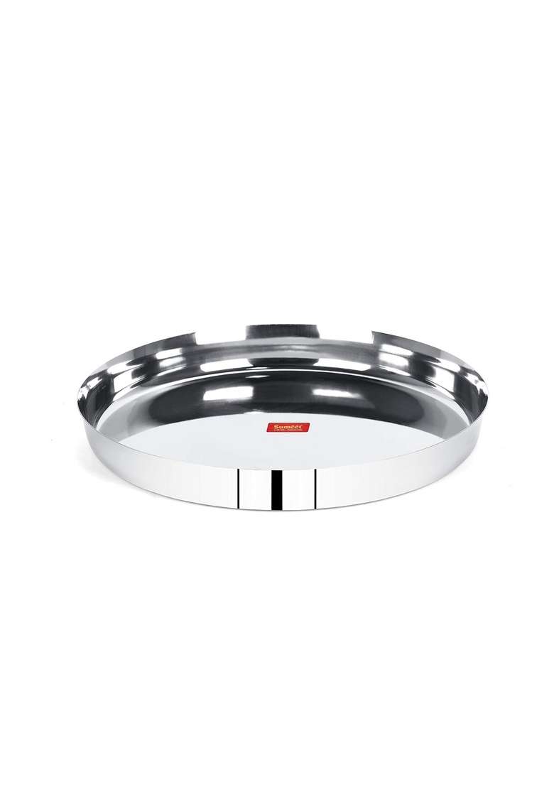 Sumeet 22 Gauge Stainless Steel Traditional Dinner Plate Thali | 2 L | 2.1 Qt | 28.5 cm | 11.2 Inch - Indya