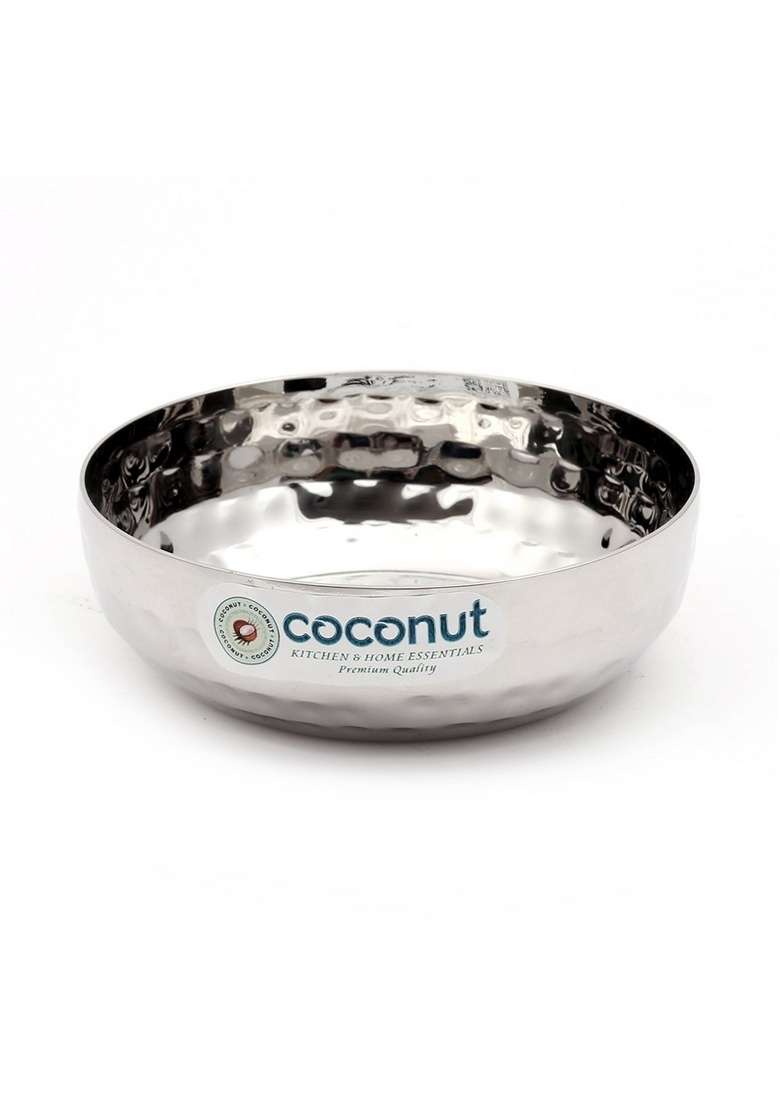 coconut Stainless Steel H3 Hammered Halwa Plate Serving Plates Snacks Plate | 10 cm | 3.9 Inch | Pack of 6 - Indya