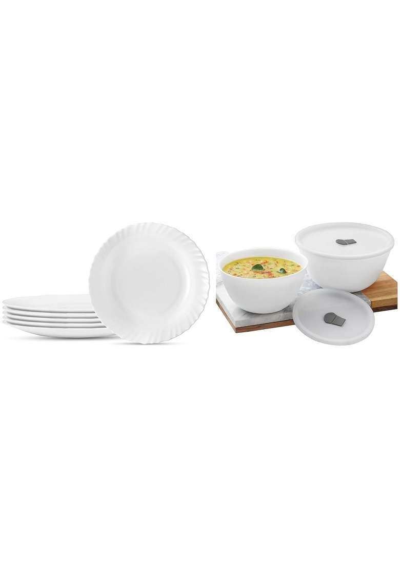 Borosil Larah Brand Logo Opalware Plate Set | 1000 ml | 33.8 fl oz | 2-Piece Set | With Lid - Indya