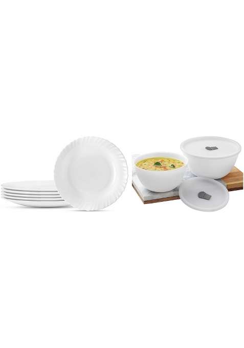 Borosil Larah Brand Logo Opalware Plate Set | 1000 ml | 33.8 fl oz | 2-Piece Set | With Lid