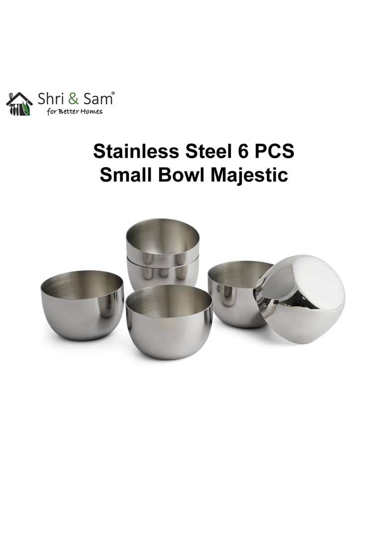 Shri and Sam Stainless Steel Solid Katori Set | 200 ml | 6.8 fl oz | 6-Piece Set - Indya