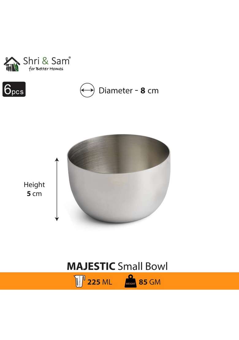 Shri and Sam Stainless Steel Solid Katori Set | 200 ml | 6.8 fl oz | 6-Piece Set - Indya