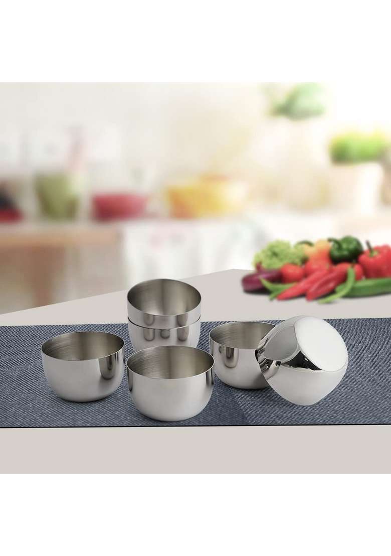 Shri and Sam Stainless Steel Solid Katori Set | 200 ml | 6.8 fl oz | 6-Piece Set - Indya