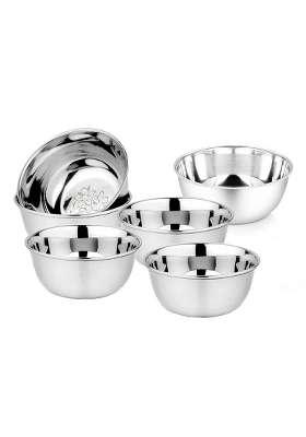 KC Stainless Steel Heavy Gauge Bowl Wati Set with Mirror Finish and Flower Printed | 200 ml | 6.8 fl oz | 10.5 cm | 4.1 Inch | 6-Piece Set