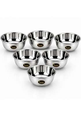 Kanshita's Rasoiware Stainless Steel Heavy Gauge Dal Sabji Katori Small Bowl Wati Set with Mirror Finish | 200 ml | 6.8 fl oz | 6-Piece Set