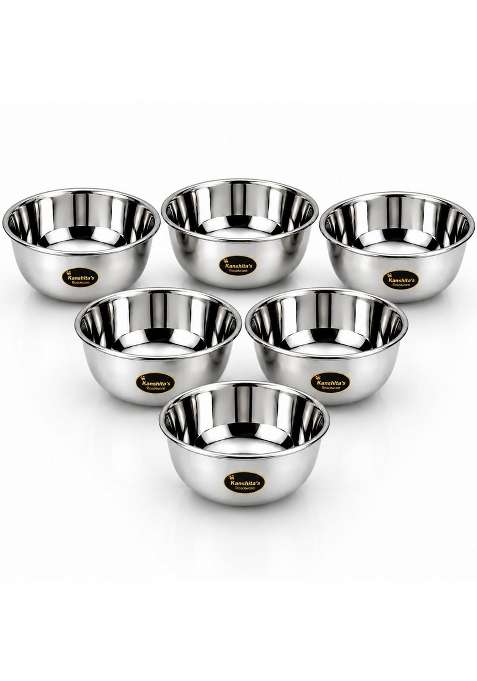 Kanshita's Rasoiware Stainless Steel Heavy Gauge Dal Sabji Katori Small Bowl Wati Set with Mirror Finish | 200 ml | 6.8 fl oz | 6-Piece Set