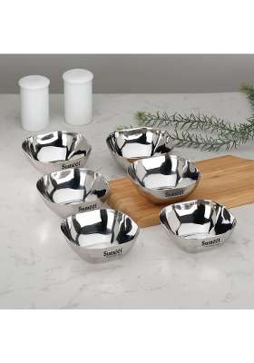 Sumeet Heavy Gauge Stainless Steel Apple Square Bowl Wati Katori with Mirror Finish | 200 ml | 6.8 fl oz | 9.5 cm | 3.7 Inch | Pack of 6