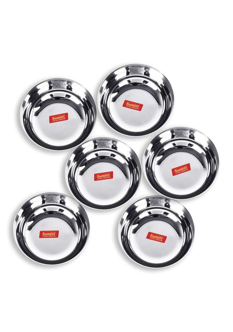 Sumeet Stainless Steel Solid Bowl Set | 350 ml | 11.8 fl oz | Pack of 6 | Dishwasher Safe - Indya
