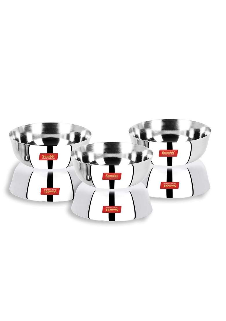 Sumeet Stainless Steel Solid Bowl Set | 350 ml | 11.8 fl oz | Pack of 6 | Dishwasher Safe - Indya