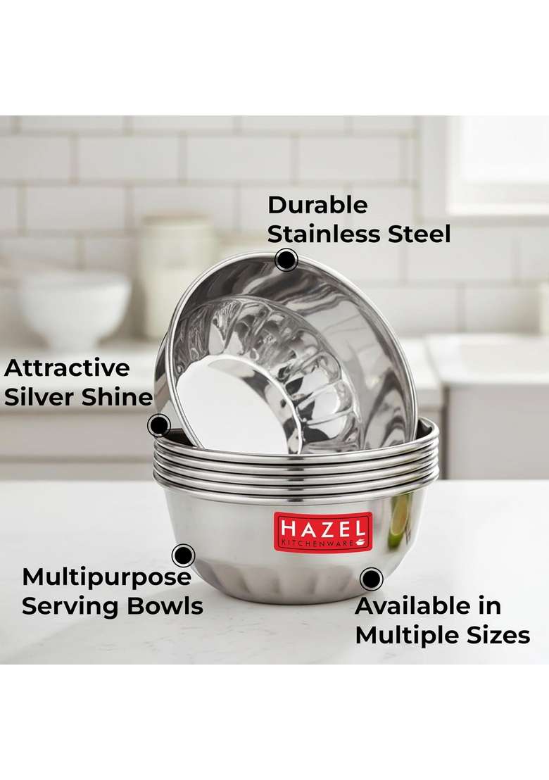 HAZEL Stainless Steel Bowl Set | 300 ml | 10.1 fl oz | 6-Piece Set - Indya