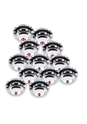 Sumeet Stainless Steel Heavy Gauge Solid Bowl Wati Set with Mirror Finish | 300 ml | 10.1 fl oz | 10.3 cm | 4.1 Inch | 12-Piece Set