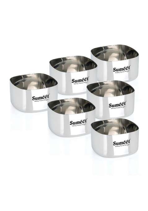 Sumeet Heavy Gauge Stainless Steel Square Bowl Wati Katori with Mirror Finish | 200 ml | 6.8 fl oz | 7 cm | 2.8 Inch | Pack of 6
