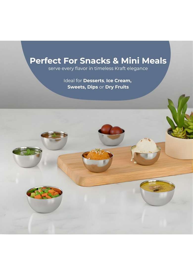 Kraft- follow your imagination Kraft Premium Stainless Steel Bowl Set | 250 ml | 8.5 fl oz | 6-Piece Set | BPA Free | Food Safe | Rust Resistant - Indya